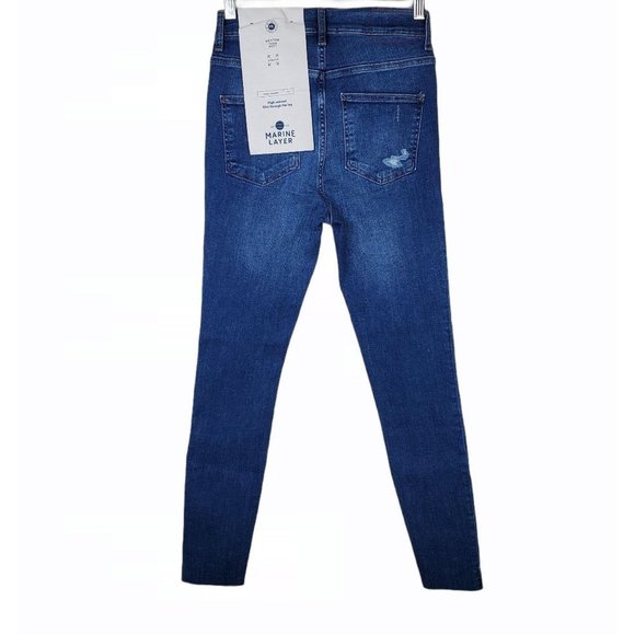 Marine Layer High Rise Skinny Distressed Jean's Medium Wash NWT - Picture 3 of 6